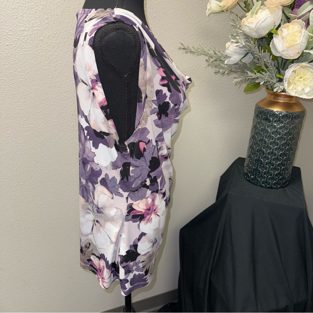 DKNY Floral Cowl Neck Sleeveless Top Purple White Size XL - Picture 4 of 7